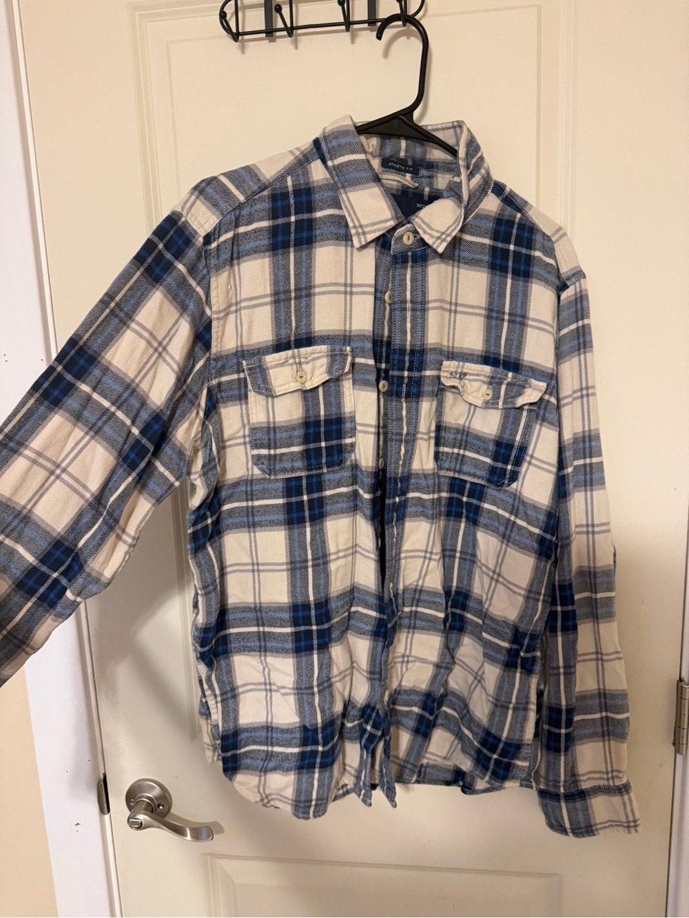 American Eagle Outfitters Blue and White Plaid Button-Up Shirt